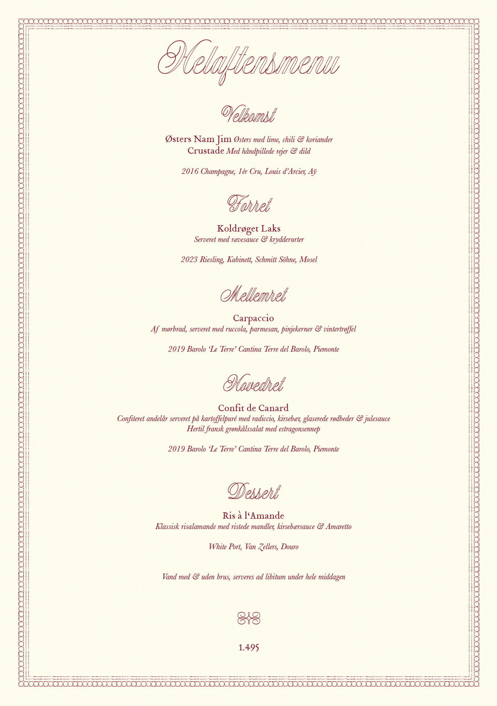 Julemenu Selskabsmenu Helaften 2025